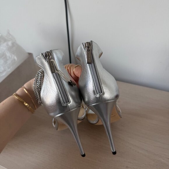 NWT Jimmy Choo Viola 100 Metallic Nappa Leather Crystal Chandelier Ankle Strap - Picture 11 of 16